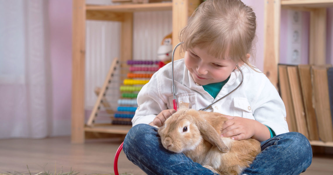 girl playing doctor with bunny